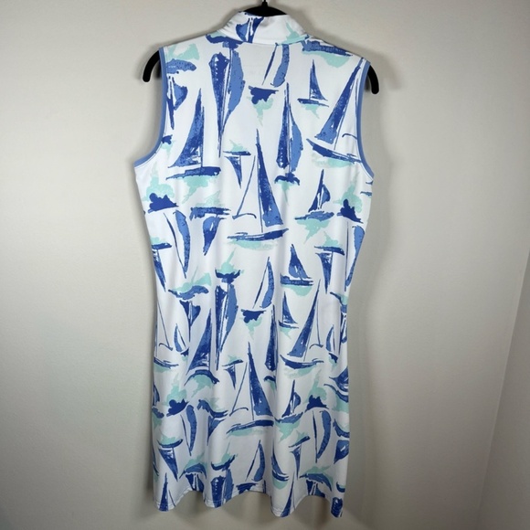 Ana Clare Active Women's Sleeveless Sailboat Dress White Blue Mini 1/4 Zip Large - Picture 5 of 9